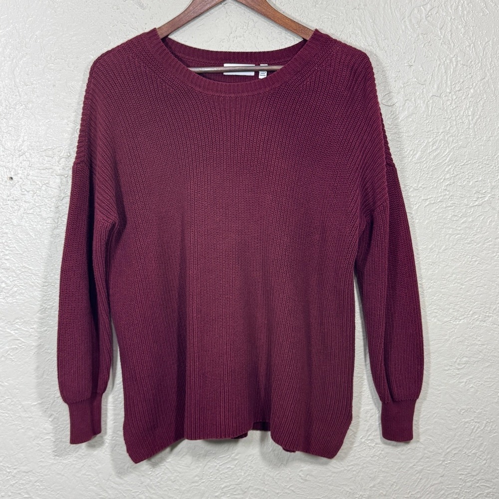 525 America Sweater Small Oxblood Shaker Knit 100% Cotton Crew‎ Pullover Maroon